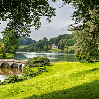 Buy canvas prints of Stourhead Gardens with view of The Palladian bridge and Pantheon by Sue Knight