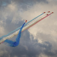 Buy canvas prints of  Red Arrows over Southampton by Sue Knight