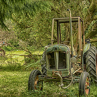 Buy canvas prints of Abandoned Tractor amongst woodland by Sue Knight