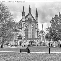 Buy canvas prints of Winchester Cathedral in Black and White by Sue Knight