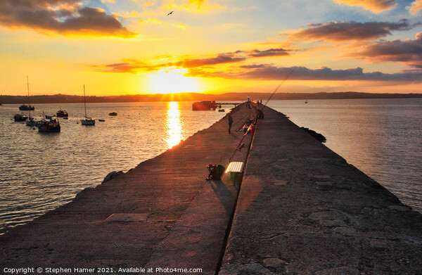 Breakwater Angling at Sunset Picture Board by Stephen Hamer