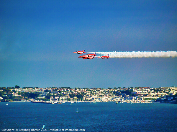 Red Arrows  flying past Brixham Picture Board by Stephen Hamer