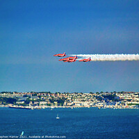 Buy canvas prints of Red Arrows  flying past Brixham by Stephen Hamer