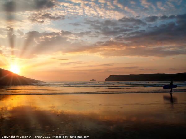 Polzeath Sunset Picture Board by Stephen Hamer