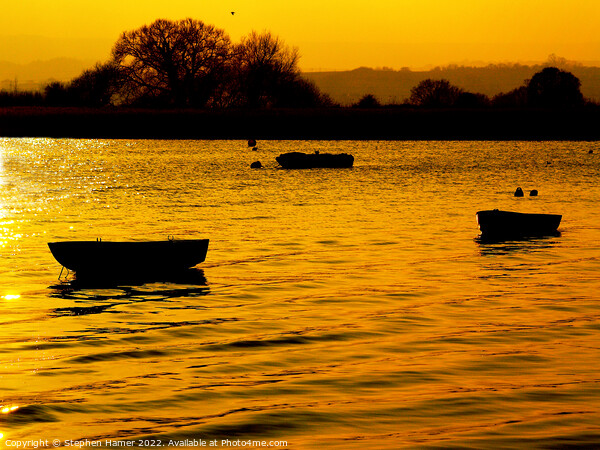 Sunset Silhouetted Boats Picture Board by Stephen Hamer