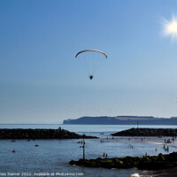 Buy canvas prints of Powered Paraglider over Sidmouth by Stephen Hamer