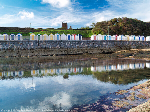 Beach Huts and Reflections Picture Board by Stephen Hamer