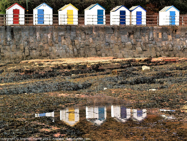 colorful Beach Huts and their reflections Picture Board by Stephen Hamer