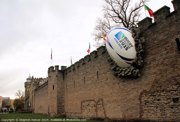 Cardiff Castle with Rugby Ball Picture Board by Stephen Hamer
