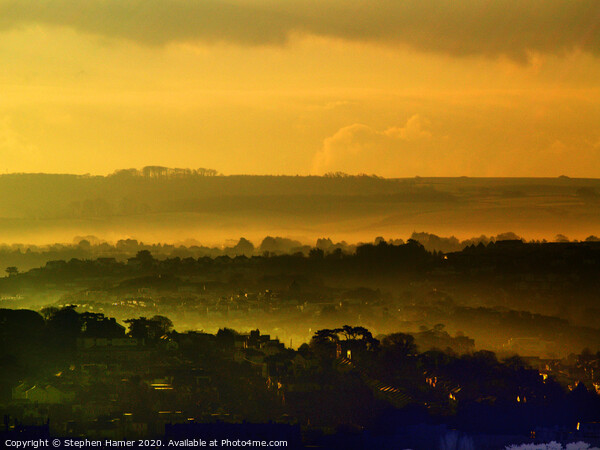 Golden Sunrise Valley Mist Picture Board by Stephen Hamer