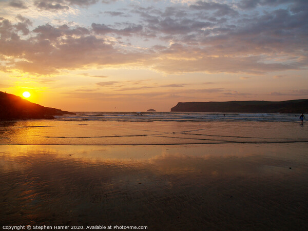 Sunset over Polzeath beach Picture Board by Stephen Hamer