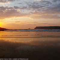 Buy canvas prints of Sunset over Polzeath beach by Stephen Hamer