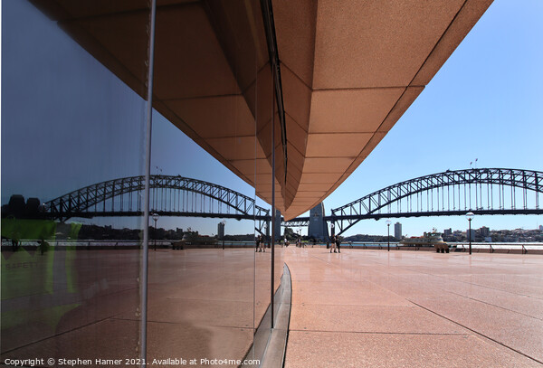 Reflection Sydney Harbour Bridge in Opera House Wi Picture Board by Stephen Hamer