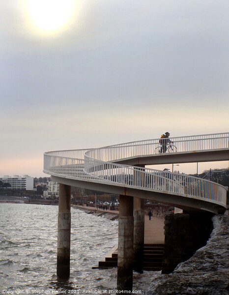  Cyclist crossing the Seafront Bridge Picture Board by Stephen Hamer