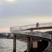 Buy canvas prints of  Cyclist crossing the Seafront Bridge by Stephen Hamer