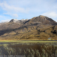Buy canvas prints of The Mountain of Liathach with a Dusting of Spring Snow Viewed ac by David Forster