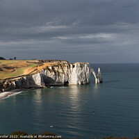 Buy canvas prints of The Porte d'Aval Arch and The L'Aiguille, Étretat, France by David Forster