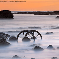 Buy canvas prints of Old Chaldron Wagon Wheels at Sunrise, Seaham, Co Durham, UK by David Forster