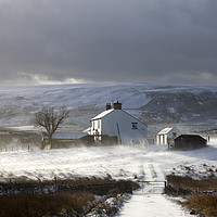 Buy canvas prints of Remote Farm With Wind Blown Snow  by David Forster