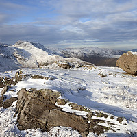 Buy canvas prints of Crinkle Crags and Bow Fell in Winter by David Forster
