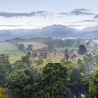 Buy canvas prints of Egglestone Abbey Autumn Mist, Teesdale by David Forster