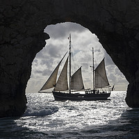 Buy canvas prints of Tallship Framed by the Rock Arch of Durdle Door by David Forster