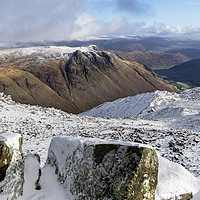 Buy canvas prints of The Langdale Pikes from Bowfell in Winter, Lake Di by David Forster
