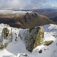 Buy canvas prints of The Langdale Pikes from the Summit of  Bowfell, La by David Forster
