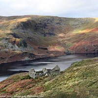 Buy canvas prints of Ruin with Light Raking the Fells above Haweswater, Lake District by David Forster