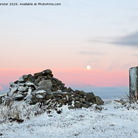 Buy canvas prints of A “Cold Moon” Rising Above Long Man Currick, County Durham,  by David Forster