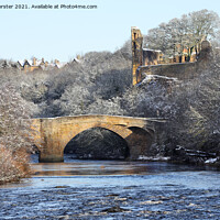 Buy canvas prints of The County Bridge and River Tees with Barnard Castle Above by David Forster