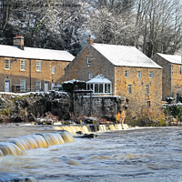 Buy canvas prints of The River Tees and Demesnes Mill in Winter, Barnard Castle, by David Forster