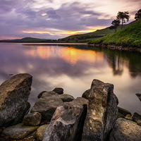 Buy canvas prints of  Sunset at Dove Stone Reservoir by David Schofield