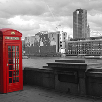 Buy canvas prints of Traditional Red Telephone Box on Thames Embankment by Stuart Giblin