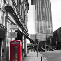 Buy canvas prints of  Red Telephone Box and Beetham Tower by Stuart Giblin