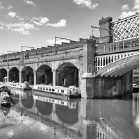 Buy canvas prints of Castlefield Waterways of Manchester & Narrowboats by Stuart Giblin