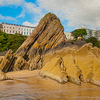 Buy canvas prints of Tenby and the Goscar Rock. (In digital oil paint)  by Michael South Photography