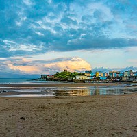Buy canvas prints of Tenby panoramic sunset  by Michael South Photography