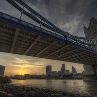 Buy canvas prints of  London skyline from under Tower Bridge at sunset by Dan Hamilton