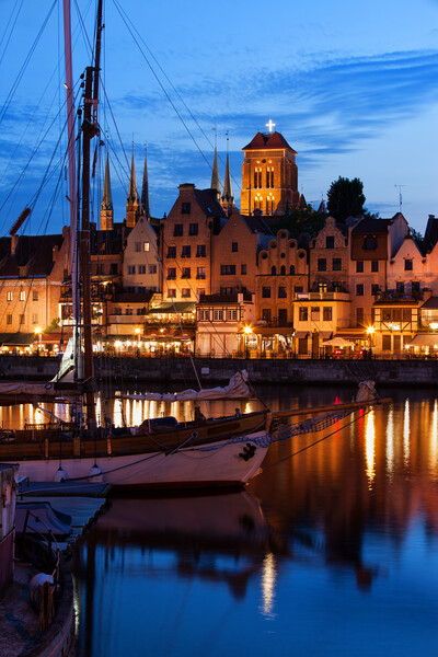 Old Port City of Gdansk at Twilight Evening Picture Board by Artur Bogacki