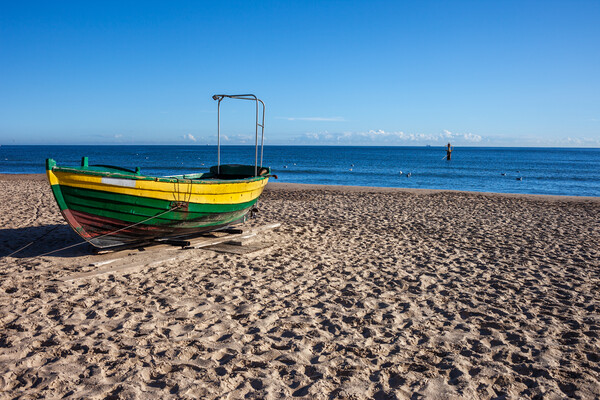 Boat on Sandy Beach at Baltic Sea in Poland Picture Board by Artur Bogacki