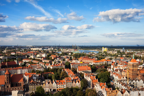 Old Town Of Gdansk City Aerial View Picture Board by Artur Bogacki