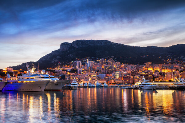 Principality of Monaco Evening Skyline Picture Board by Artur Bogacki