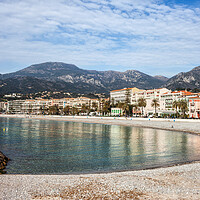 Buy canvas prints of Beach and Sea Bay in Menton Town in France by Artur Bogacki