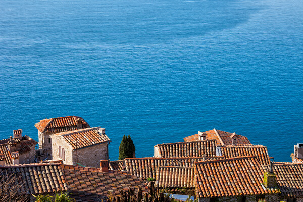 Eze Village Houses And Big Blue Of Mediterranean Sea Picture Board by Artur Bogacki