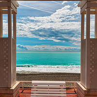 Buy canvas prints of Promenade des Anglais Pergola Bench In Nice by Artur Bogacki