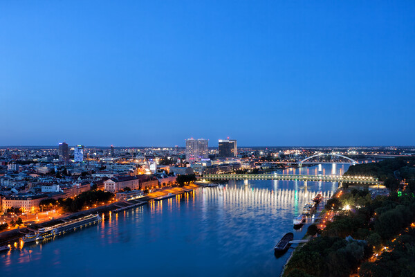 Bratislava City Blue Hour River View Picture Board by Artur Bogacki