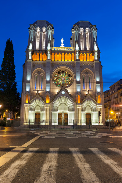 Basilica of Notre Dame de Nice at Night in France Picture Board by Artur Bogacki