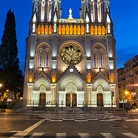 Buy canvas prints of Basilica of Notre Dame de Nice at Night in France by Artur Bogacki
