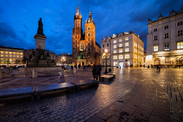 Krakow Old Town Square At Dusk Picture Board by Artur Bogacki